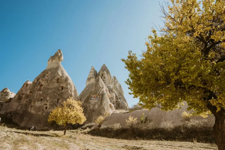 Vallées de Cappadoce avec feuillage doré d'automne en septembre