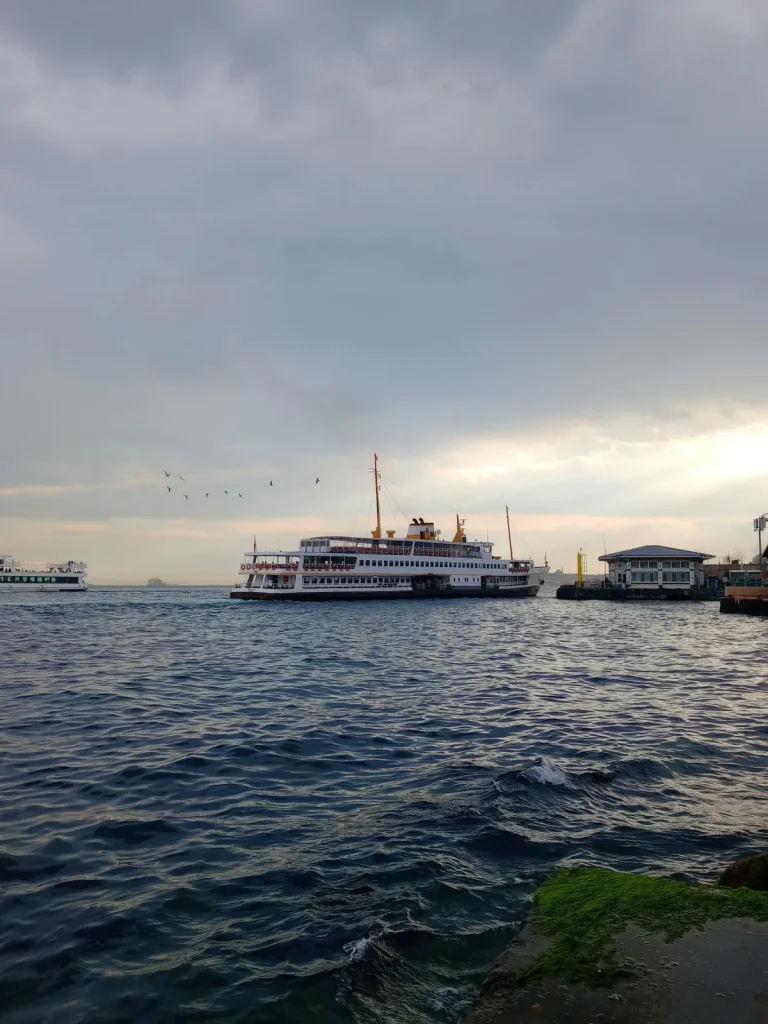 Ferry public traversant le Bosphore à Istanbul au crépuscule, l'activité préférée des enfants
