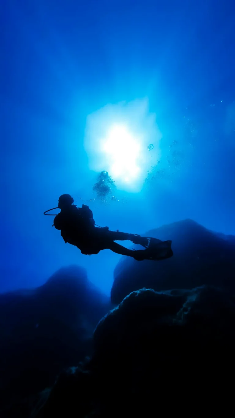 Silhouette de plongeur sous l'eau pres de Karaburun Izmir en Turquie