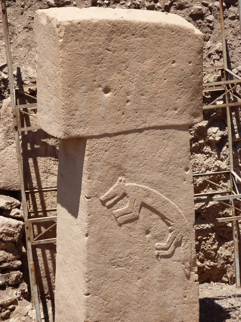 Pilier en T de Göbekli Tepe gravé d'un animal en bas-relief